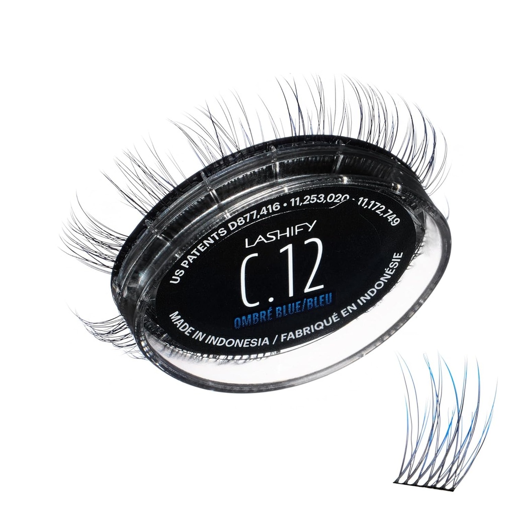 Lashify Curl 12mm Gossamer Eylash Rozšíření Znovu vyplnit Ombre Blue, Easy DIY falešné řasy pro přírodní vzhled