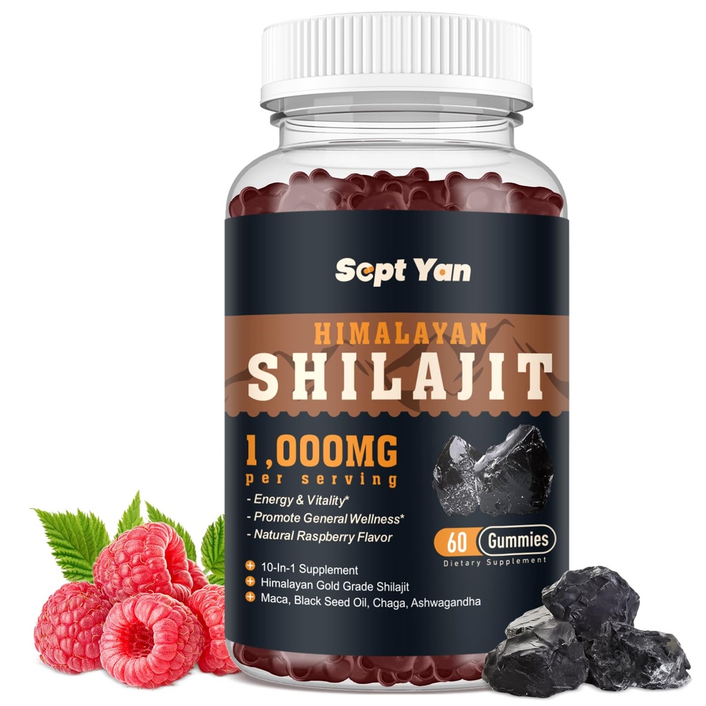 Shilajit Gummies 1000mg - Shilajit Pure Himalayan Organic for Men & Women 85 + Trace Minerals Shilajit Resin with Ashwagandha, Maca, Black Seed Oil - Energy, Brain, Imunity, Cukr zdarma Raspberry 60ct