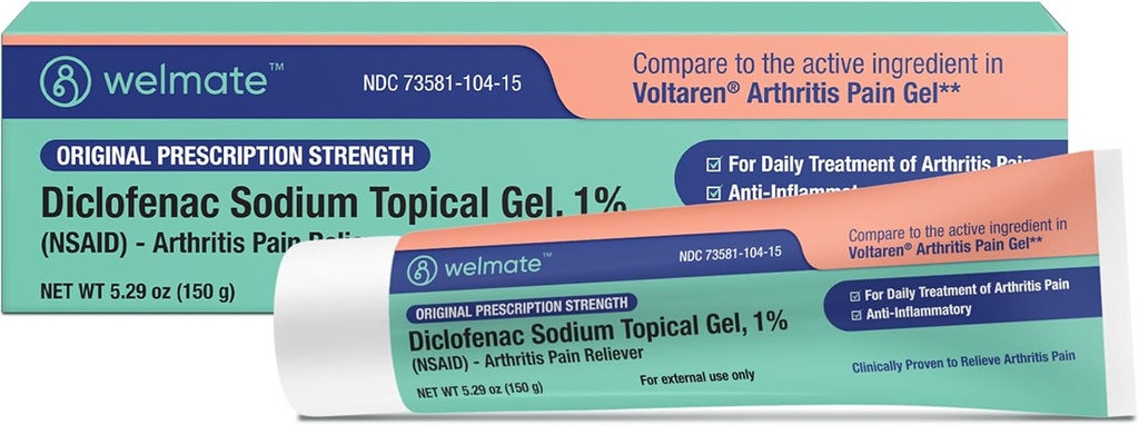 WELMATE - Diklofenac Topical Gel 1% (5.29 oz) - Artritis Pain Reliever & Mobility Aid - Pain Relief Cream / Gel