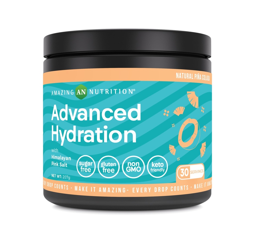 Amazing Nutrition Advanced Hydration, Electrolyte Powder 30 Doručování 124; Baleno s esenciální minerály 124; Sugar- Free CLANERS 124; Keto Friendly CLANERS 124; Non- GMO CLANE124; Gluten- Free (Natural Pina Colada)