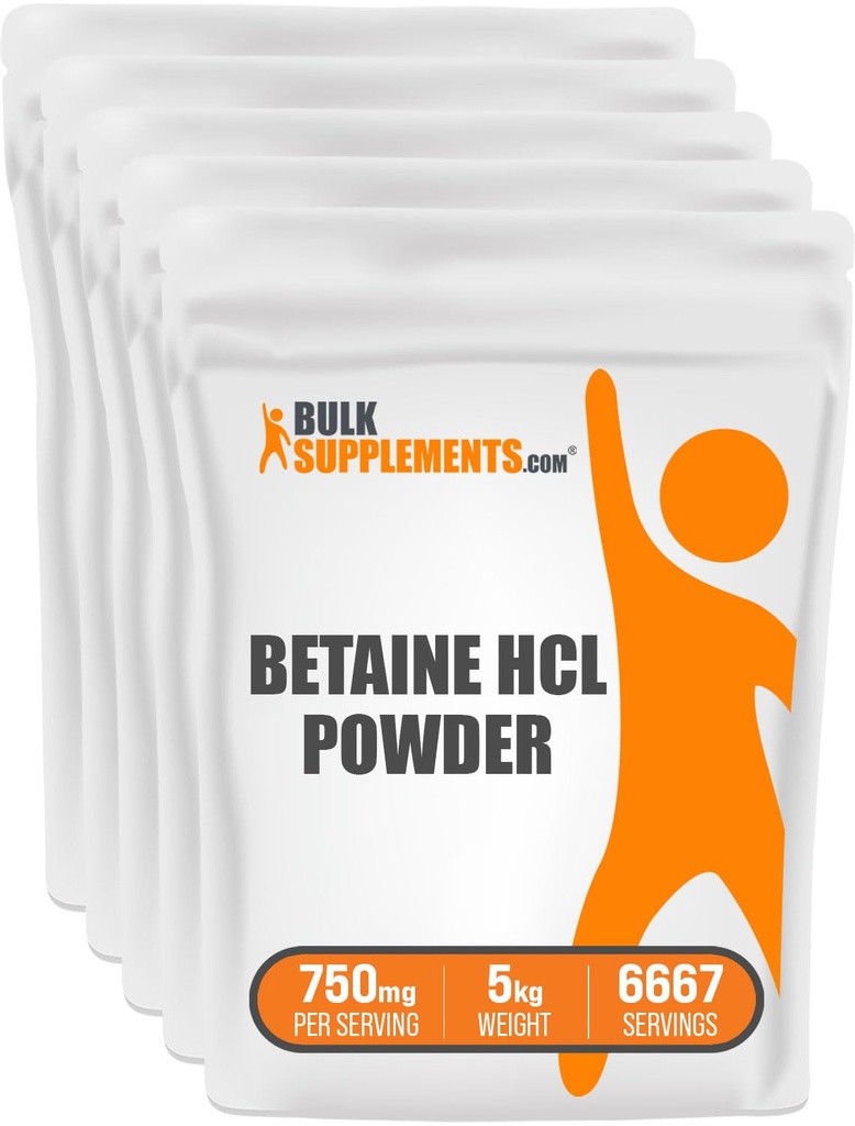 Bulksupplements.com Betaine HCl Powder - Betaine Hydrochloride Supplement, Betaine Powder - Betaine 750mg, Digestive Health Support - Gluten Free, 750mg per Serving, 5kg (11 liber)
