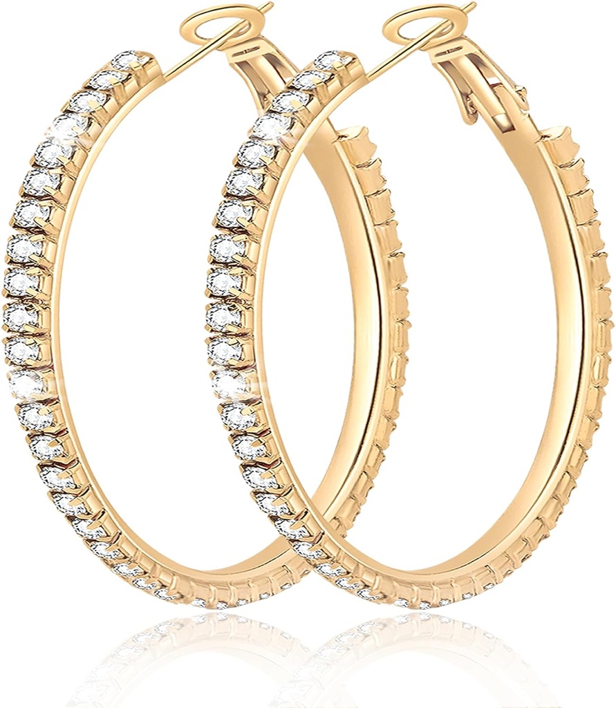 Velké velké 925 Sterling Silver Hoop Náušnice pro ženy Pave Crystal 14k Placené zlaté obruče Náušnice pro ženy tenké jiskřivé Zirconia Prohlášení Rhinestone šperky Non Tarnish hypoalergenní