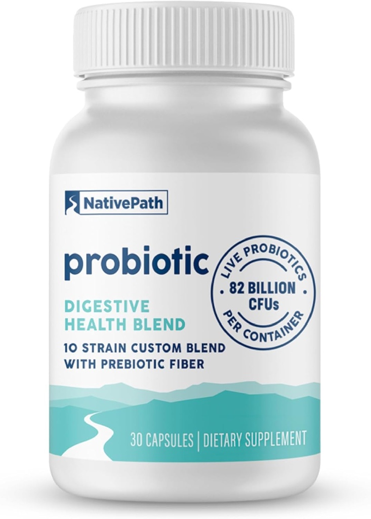 NativePath Daily Probiotic, 10-Strain Custom Blend Probiotika Dodatek pro muže a ženy, 82 miliard CFU - 30 Počet