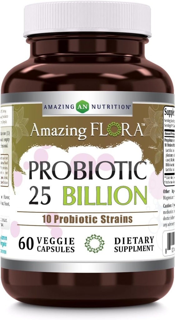 Amazing Flora Probiotic Dodatek 124; 25 Billion-10 Úlisy 124; 60 Veggie Kapsle 124; Non- GMO 124; Gluten- Free 124; Made in USA