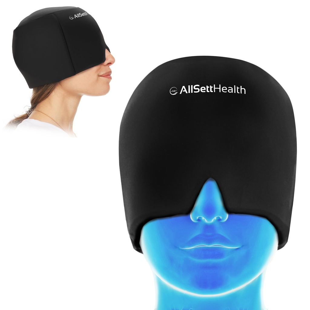 Migréna Relief Cap Ice Head Wrap a Klobouk 124; Hot / Cold Gel Pack s obličejovou a oční maskou Compress for Heaches Relief - Black