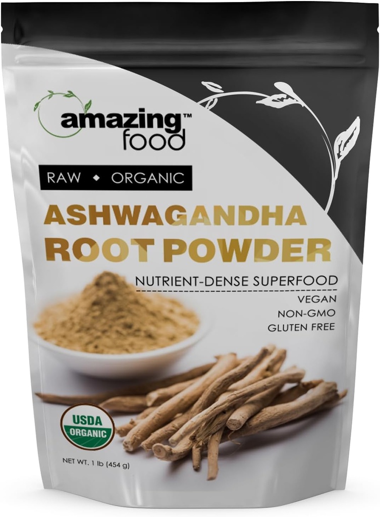 Úžasné jídlo Ashwagandha kořenová 124; 1 Lb prášek 124; USDA Certified Organic Supplement CLAS124; Vegan CLAS124; Non-GMO CLAS124; gluten Free CLAS124; Made in USA