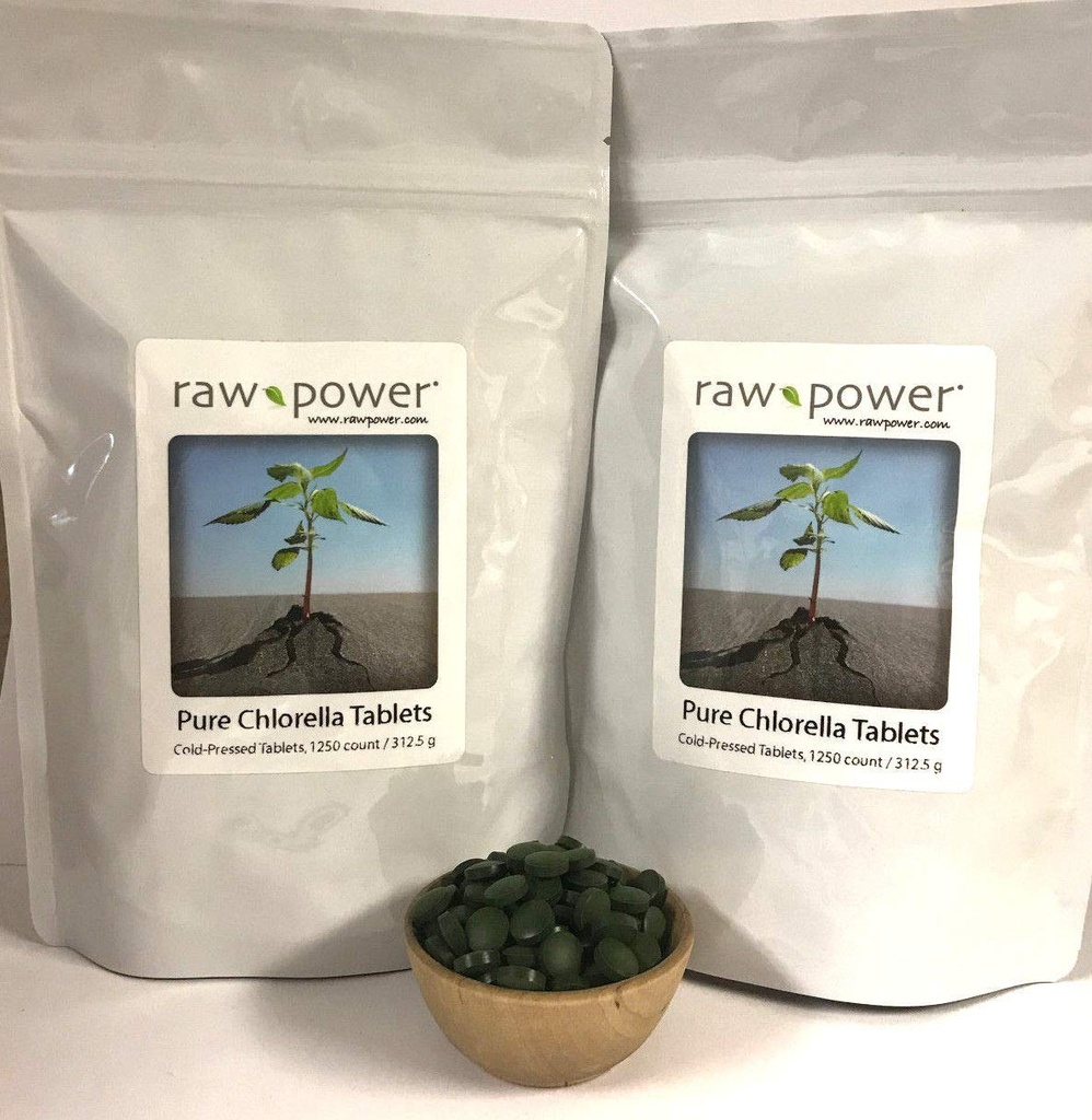 Raw Power Chlorella Tablety (2500 Počet, 625g), Cold- Pressed, 100% syrové a čisté, z Organics