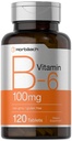 Horbaach Vitamin B6 100mg PHARMAN 124; 120 Vegetariánských tablet Pyridoxin HCl PHARMAN 124; Non- GMO & gluten zdarma dodatek