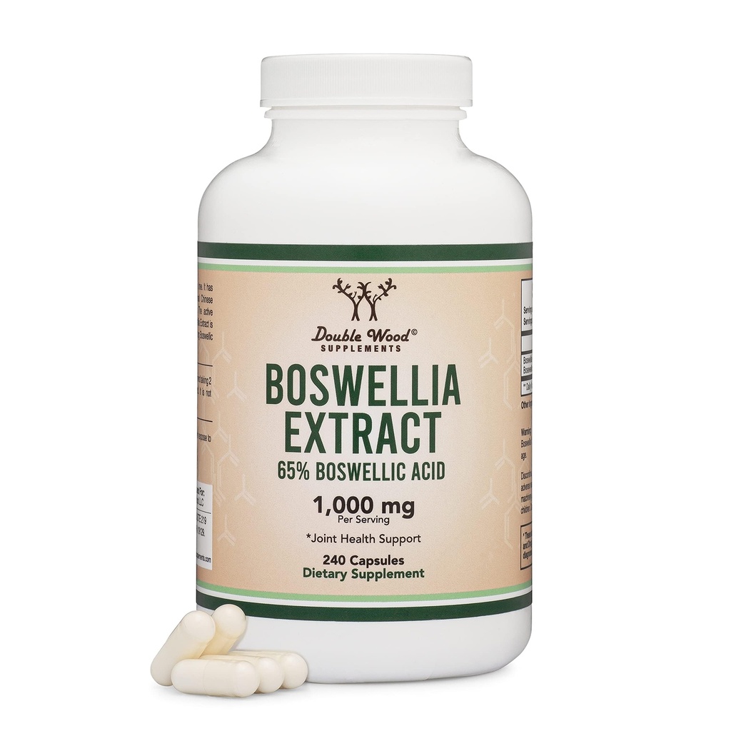 Boswellia Serrata - 240 Kapsle (Max síla 1,000mg 65% Boswellic Acid Extract) Bohwellia Extract Kapsle (Společná podpora Dodatek pro společné zdraví) Třetí strana Testována Double Wood