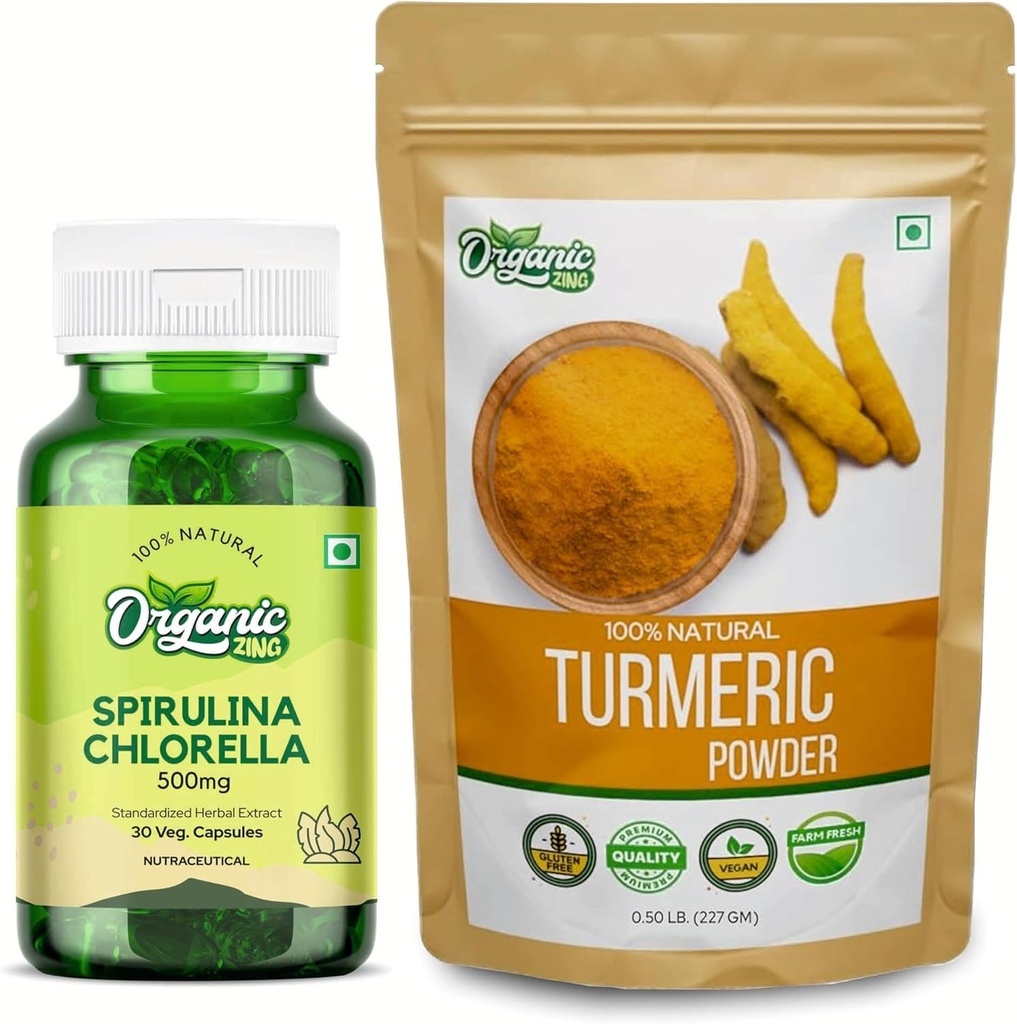 ORGANICKÁ ZING Spirulina Chlorella - 30Cap & Turmeric Powder - 227g