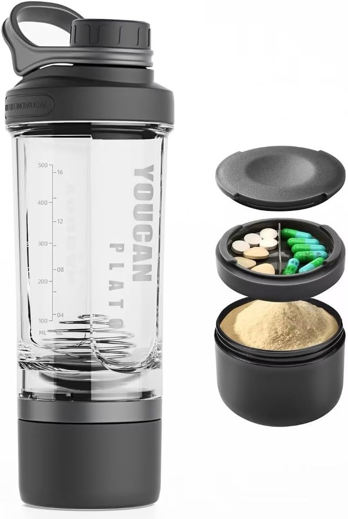 21oz Protein Shaker Lahvička s práškem Storage Container- Shaker Cups pro protein Shakes- pre cvičení Bottle- Mixer Cup- Gym Sport Water Bottle - Vyrobeno s Tritan BPA zdarma, s Wire Whisk Balls (Black)