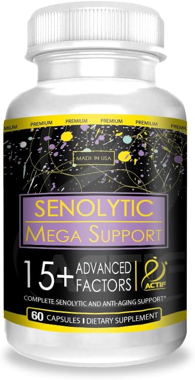 Senolytická podpora ACTIF s 15 + pokročilými faktory - Non- GMO, Fast- acting, Made in USA, 60 Count
