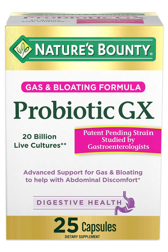Příroda je Bounty Probiotický GX, Pomáhá s příležitostnou plyn a nafouknutí, Dietní dodatek, stravovací zdraví, 25 Kapsle