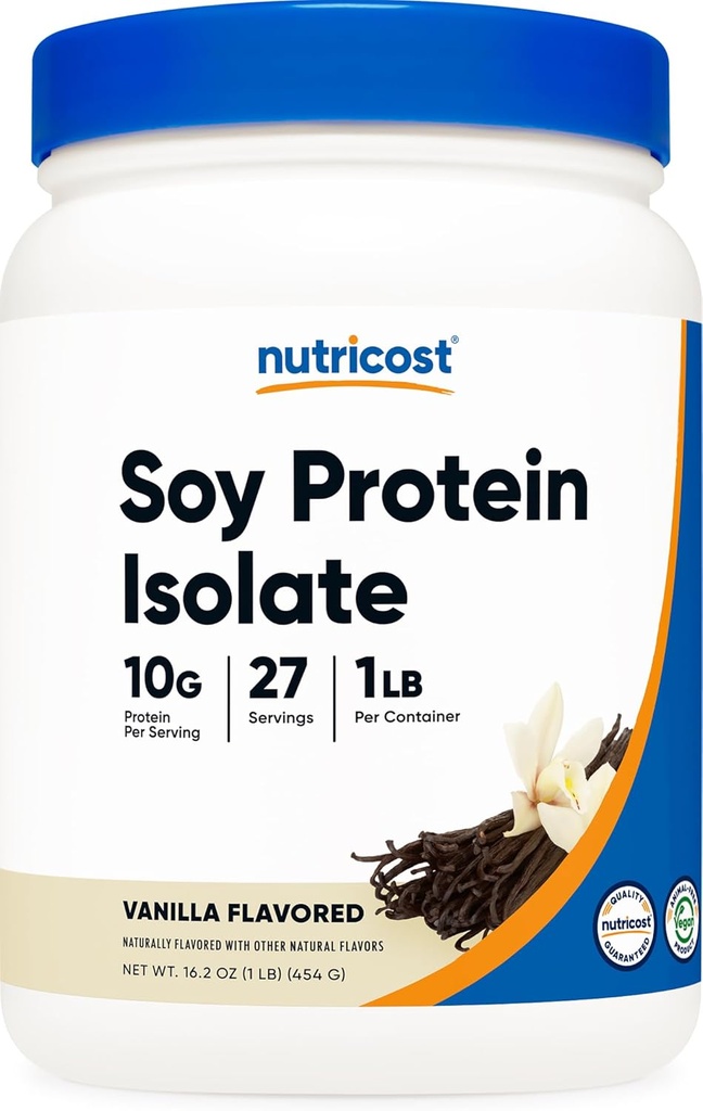 Nutricost Soy Protein Isolate Powder, 1 LB Vanilla - 10 Grams of Protein Per Serving, Vegan, GMO- Free & gluten Free