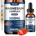 Triple Magnesium Complex Supplement- Magnesium Glycinát, Citrát, Malate Liquid Drops 500 mg s Ashwagandha, L- Theanine, Vitamin B6 pro Stress Relief, Sleep, Muscle Support- Strawberry Flavor