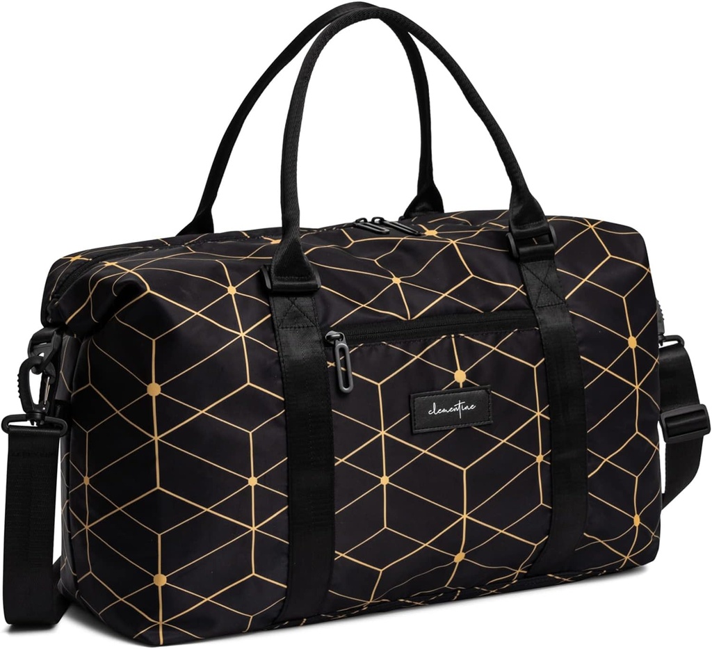 Clementine Tote Taška 124; Weekender sáčky pro ženy 124; Perfect Duffle Bag pro noční, Cestování, a Gym 124; Black / Gold Geometric - střední