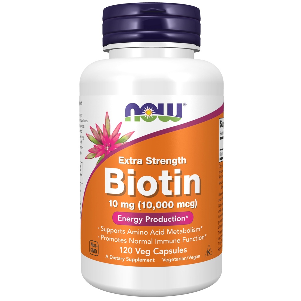 Nyní Potraviny doplňky, Biotin 10 mg (10 000 mcg), Extra síla, Energy Production *, 120 Veg Kapsle