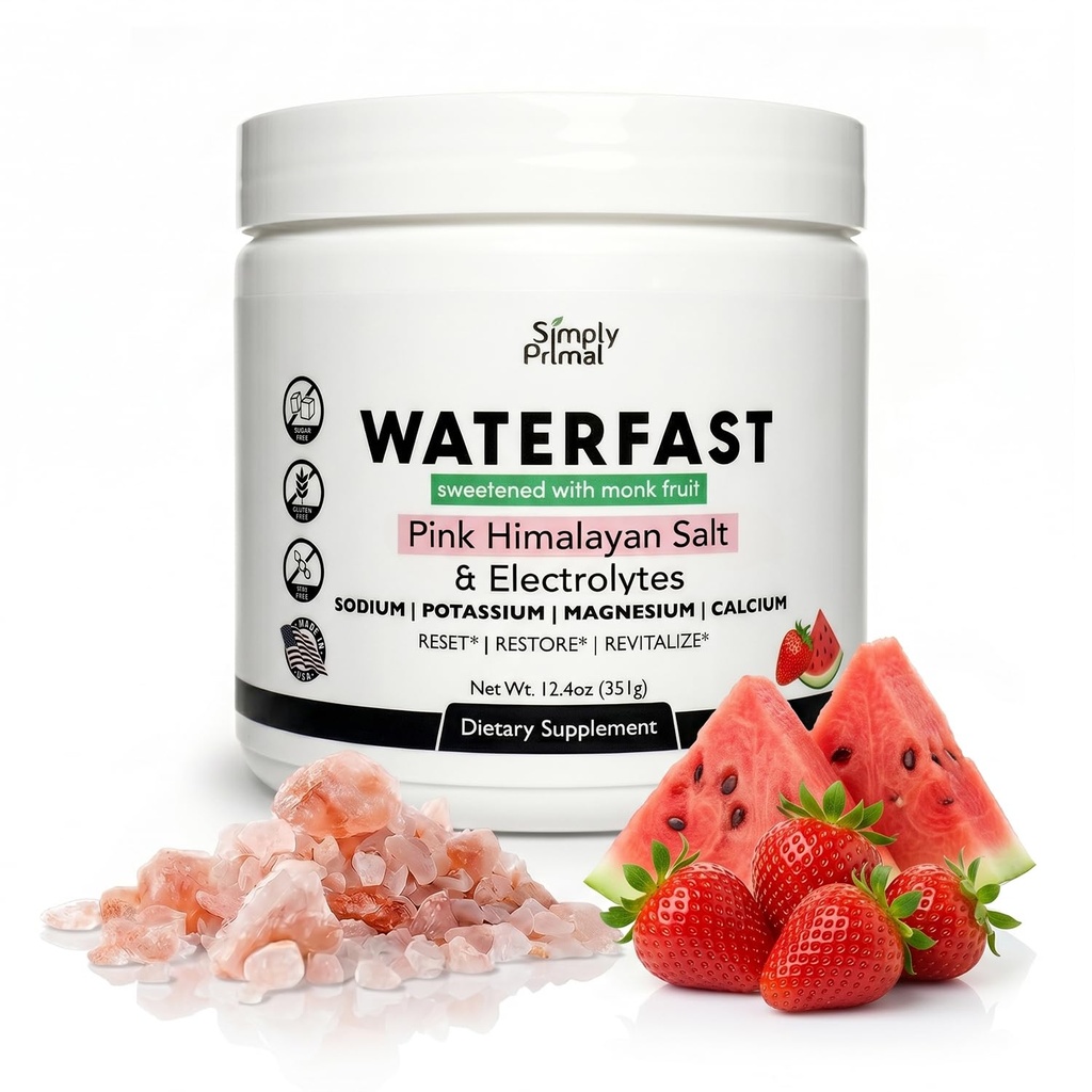 WaterFAST Monk Ovoce Keto Electrolyte Powder for Fasting and Hydration- Jahodový meloun Flavor 124; Růžová himalájská sůl (sodík), draslík, hořčík, vápník 124; bez cukru