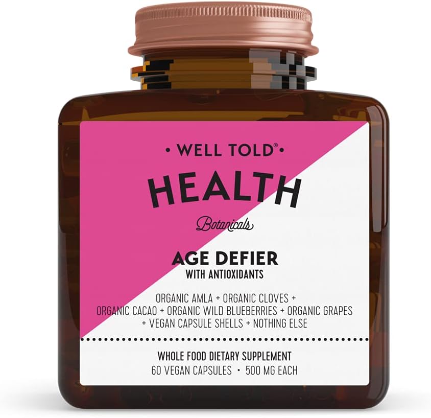 Well Told Anti- Aging Kožní Support Doplněk Zdraví Věk Defier s organickou Amla, Cacao, a Resveratrol z organické hrozny - Non- GMO + Vegan (60 Kapsle)