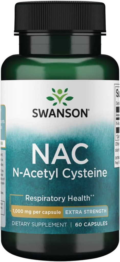 Swanson NAC N- Acetyl Cystein - Antioxidant Anti- Aging Respirační Podpora jater - Amino Acid dodatek 1000 mg 60 Kapsle