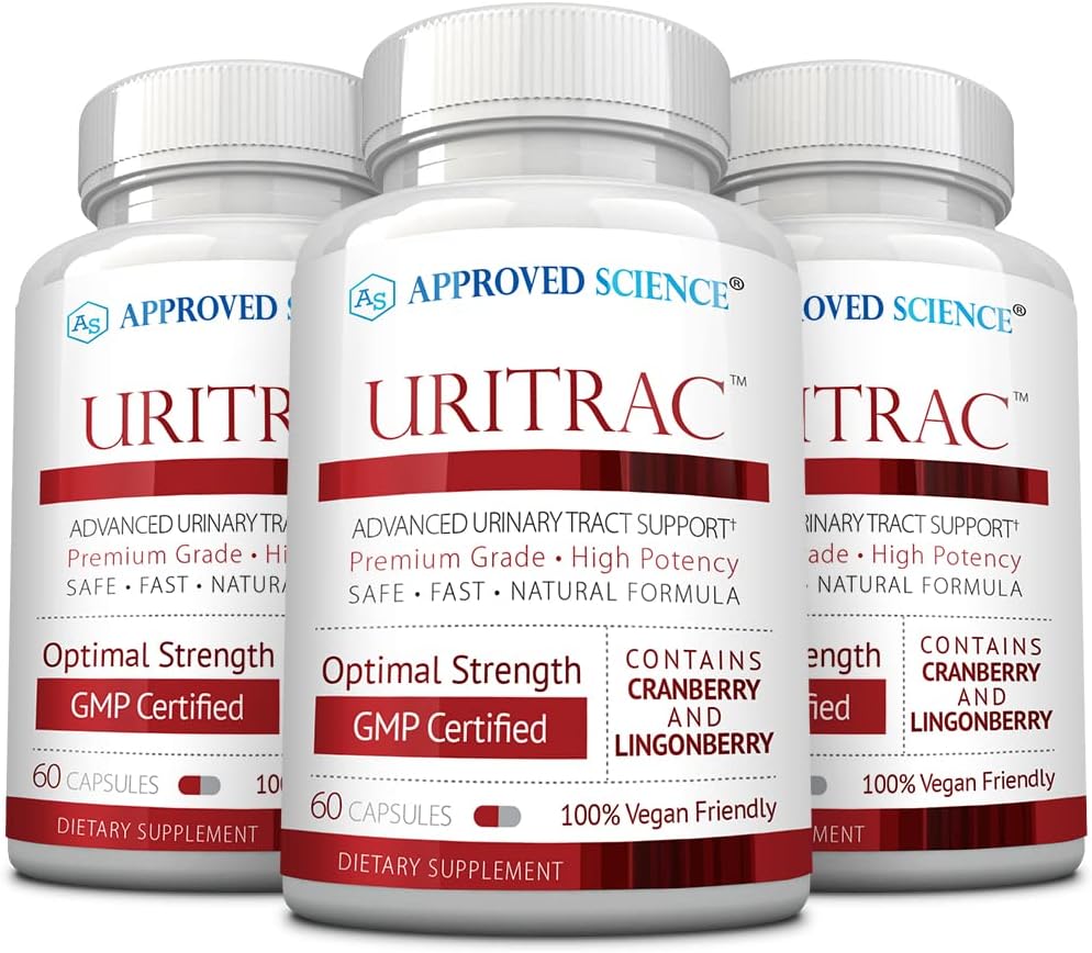 Schválené Science ® Uritrac ™ - UTI Support - Cranberry, D-Mannose, Lingonberry - Vegan Friendly - 60 Kapsle na láhev - Balení po 3 ks