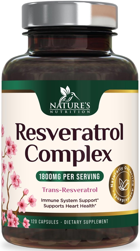 Resveratrol dodatek 1800mg - Extra síla Antioxidanty pro zdravé stárnutí a imunitní podporu - Heart Health & Cellular Energy Support - Non- GMO, Bioavailable Trans- Resveratrol - 120 Vegan Kapsle