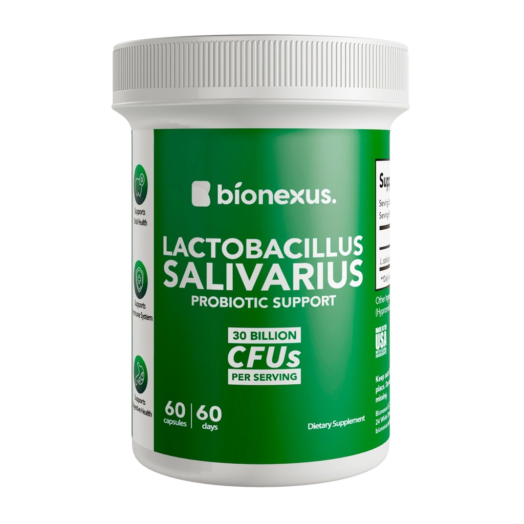 Bionexus ™ Lactobacillus Salivarius Dietní dodatek - 60- Počet, 30 Billion CFU Oral Probiotika Podpora, Orální a stravovací Wellbeing, Imunitní Boost - Made in USA, Delayed- Release DRcaps ®