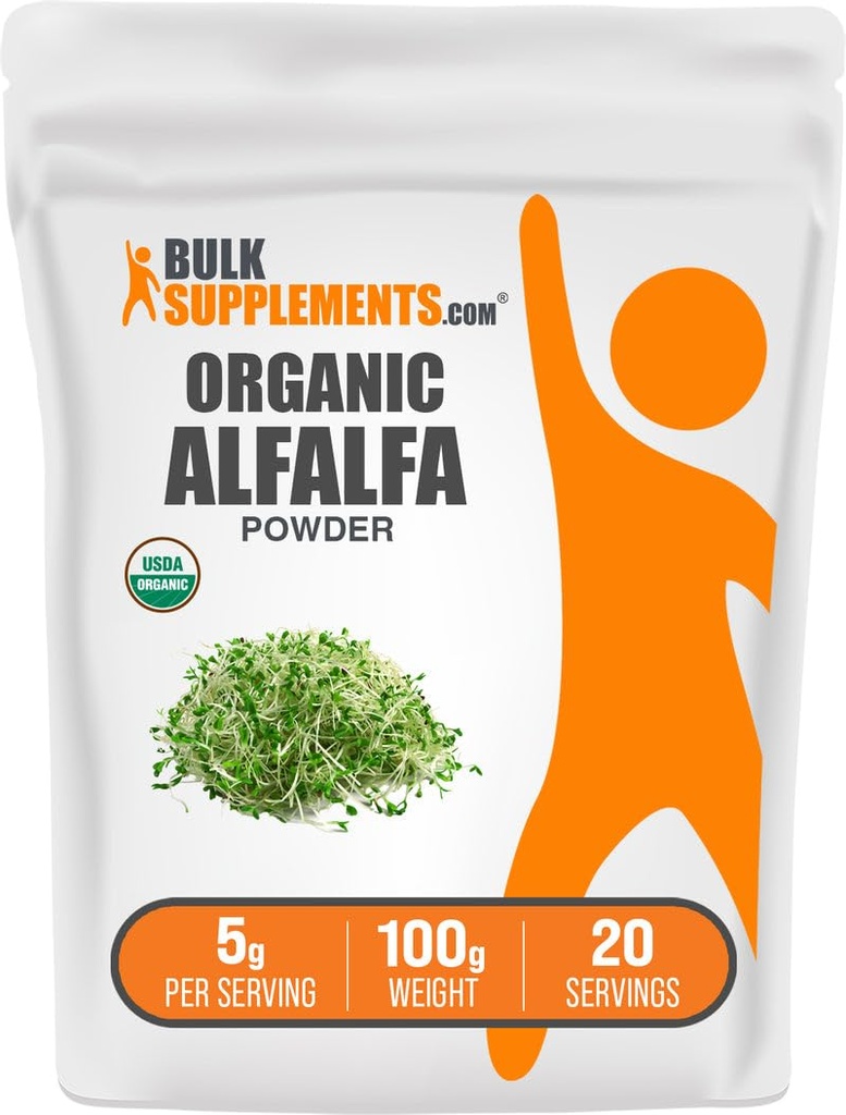 Bulksupplements.com Organic Alfalfa Grass Powder - Alfalfa dodatek, Green Superfood Powder - Vegan & gluten Free, 5g per Serving, 100g (3.5 oz) (balení po 1)