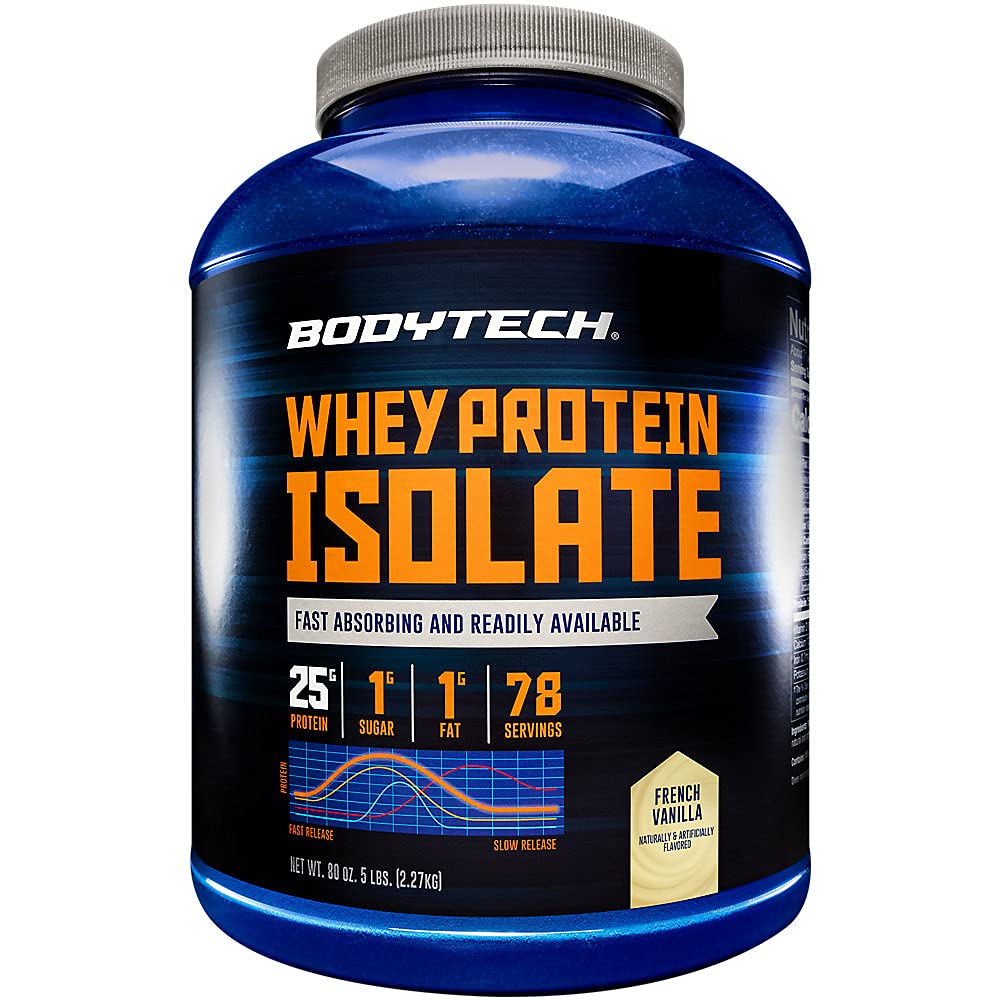 BODYTECH Syrovátkový izolát proteinu prášek - s 25 gramy proteinu per Serving & BCAA 's - Ideální pro post- Workout budování svalů & růst, Obsahuje mléko & Soy - Vanilla (5 liber)