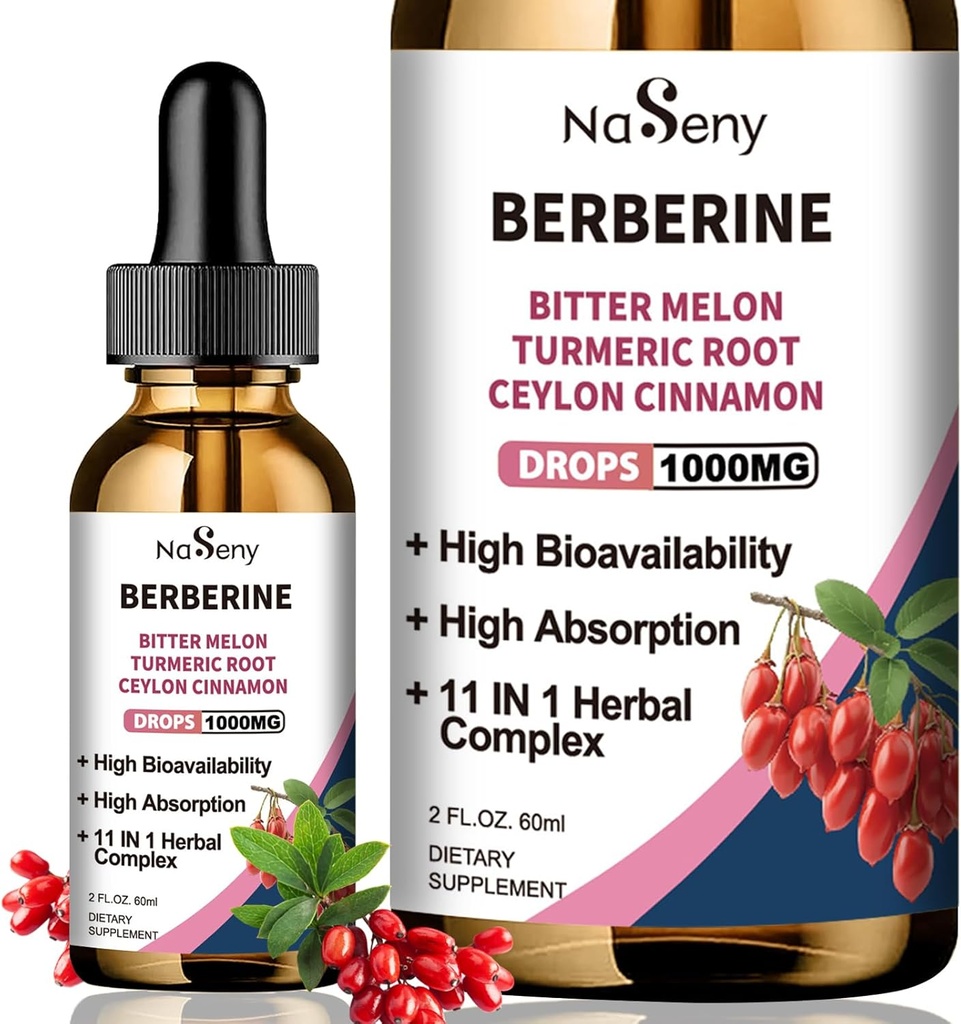 Berberine Liquid Drops- Berberine HCL Drops with Ceylon Cinnamon, Bitter Melon, Turmeric, Liquid Herbal Extract Supplement for Imunity & Digestion Health (60ml)