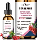Berberine Liquid Drops- Berberine HCL Drops with Ceylon Cinnamon, Bitter Melon, Turmeric, Liquid Herbal Extract Supplement for Imunity & Digestion Health (60ml)