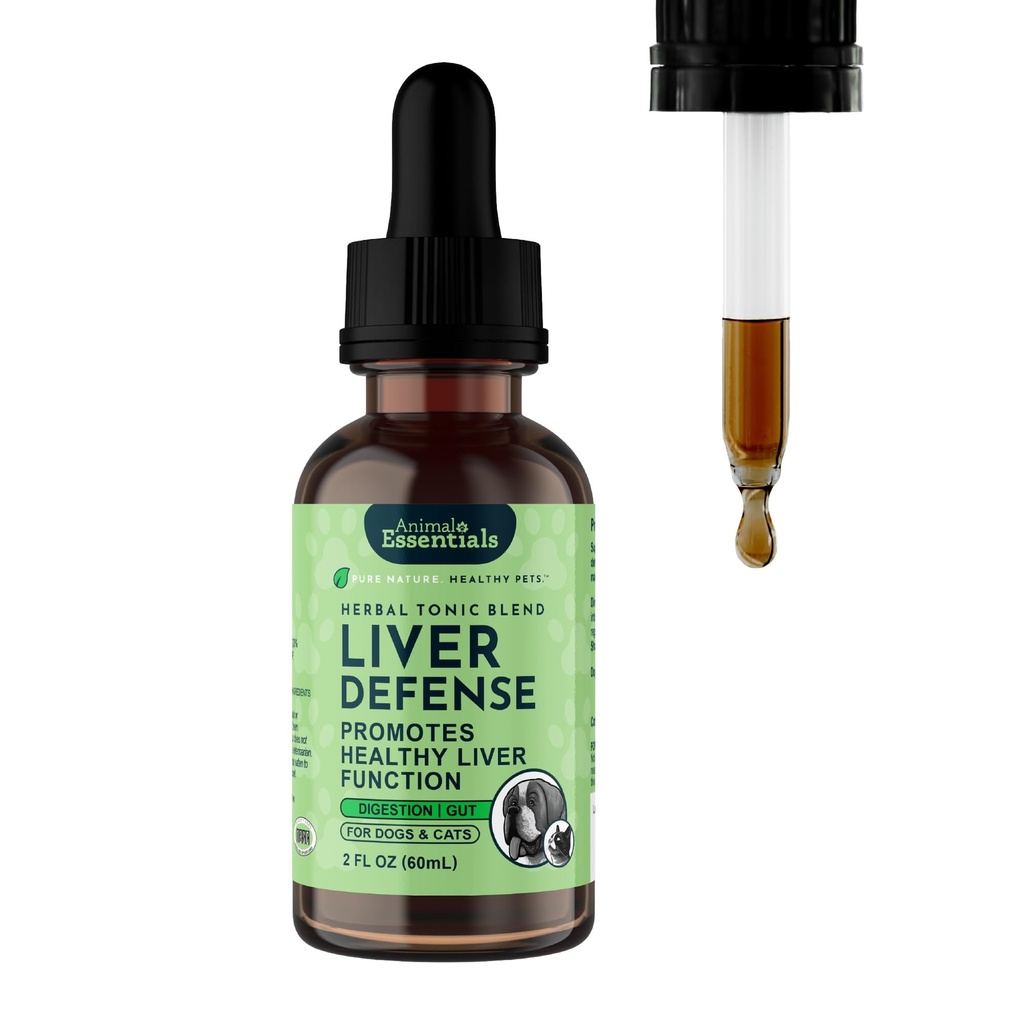 Zvířecí esenciály Ochrana jater pro psy a kočky - Podpora jater, Mléčné bodláky, Pampeliška, Tekutý dodatek, Detox Blend, Játra Cleanser - 2 Fl Oz
