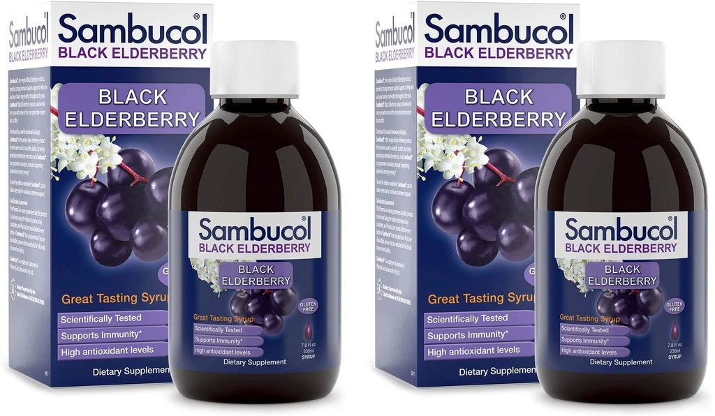 Sambucol Black Elderberry Syrup - Sambucus Elderberry Syrup, Black Elderberry Liquid, Imunitní podpora, High Antioxidants, Gluten Free - Original Formule, 7.8 Fl Oz (Pack of 2)