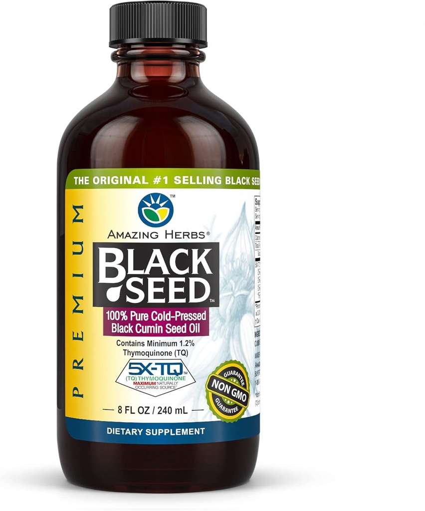Amazing Byliny Premium Black Seed Oil - Gluten Free, Non GMO, Cold Pressed Nigella Sativa AIDS v trávicím zdraví, imunitní podpora, funkce mozku - 8 Fl Oz