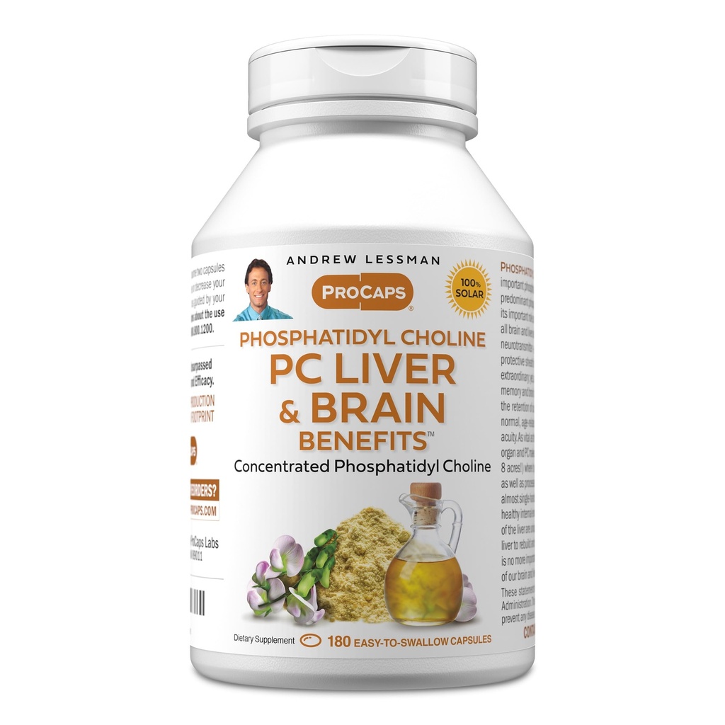 ANDREW LESSMAN PC Játra a mozek Výhody 180 Softgels - Fosfatidyl Cholin, Nejdůležitější stavební blok pro zdravé játra a mozek struktury, Funkce. Žádné přísady. Snadné pro polykání