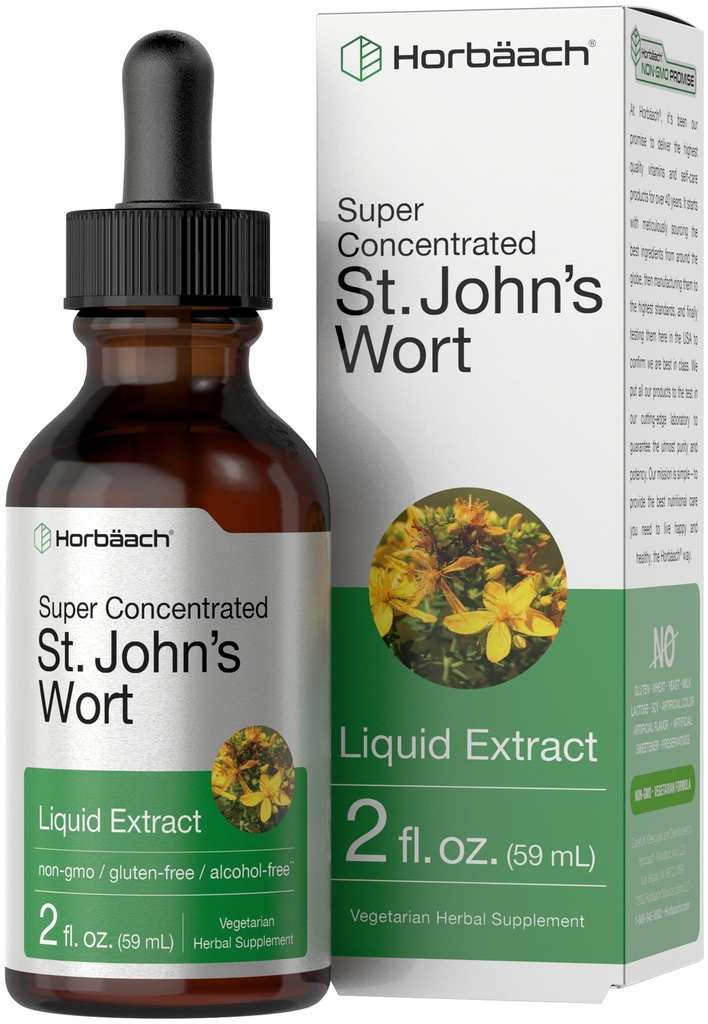 Horbäach St Johns Wort tinktura 124; 2 Fl Oz current 124; Alkohol zdarma 124; Vegetarian Liquid Extract current 124; Non-GMO, gluten zdarma dodatek