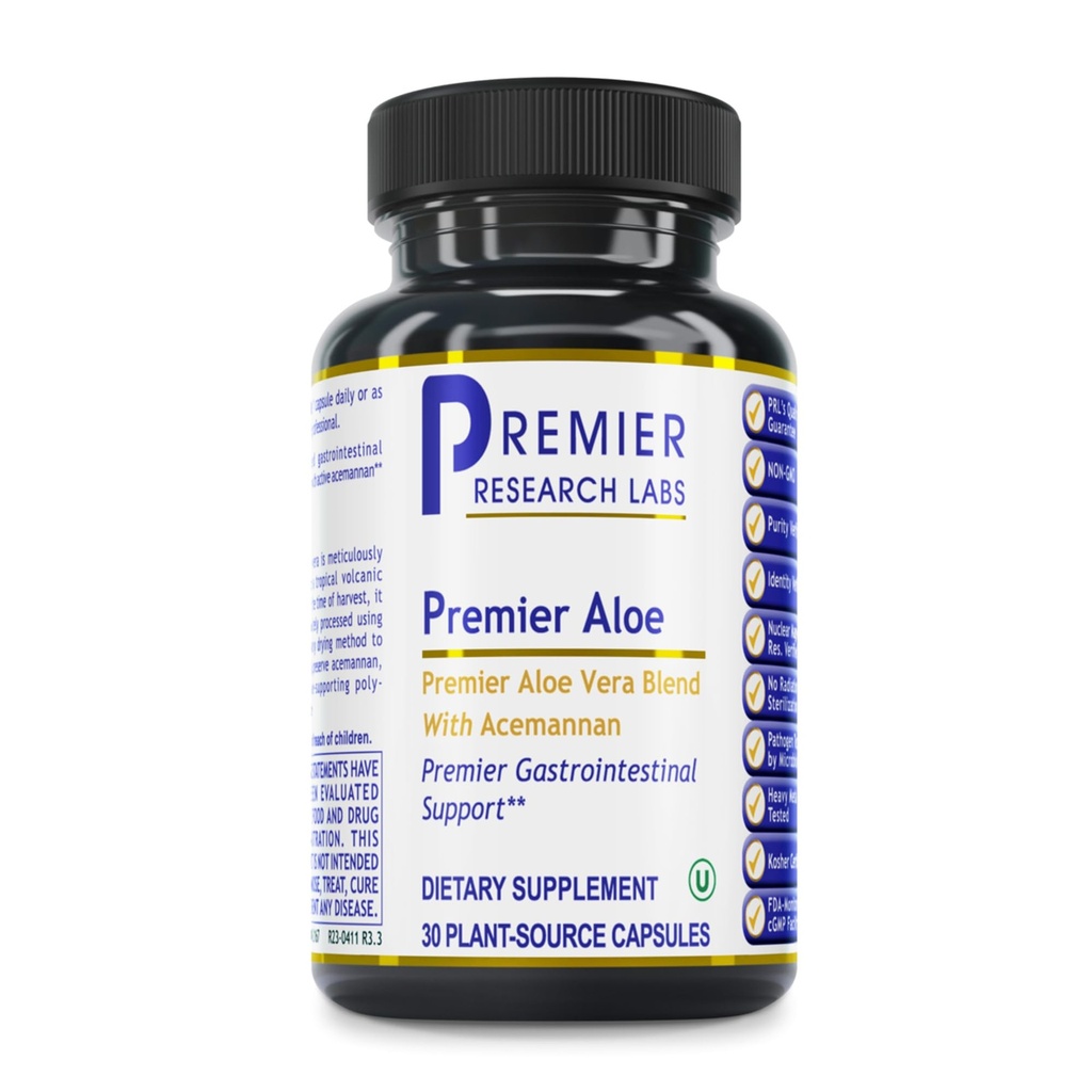 Premier Research Labs Premier Aloe - Aloe Vera Capsules, Aloe Vera Supplement, Acemannan, Aloe Pills for Digestive Health & Immune Support, Aloe Gel Extract Caps - 30 Vegetarian Capsules