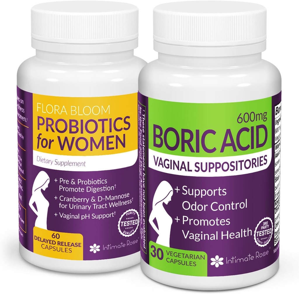 Ušetřete 10% na femininní Wellness Bundle - Suppository kyseliny borité a vaginální probiotika pro pH rovnováhu a nutnou péči