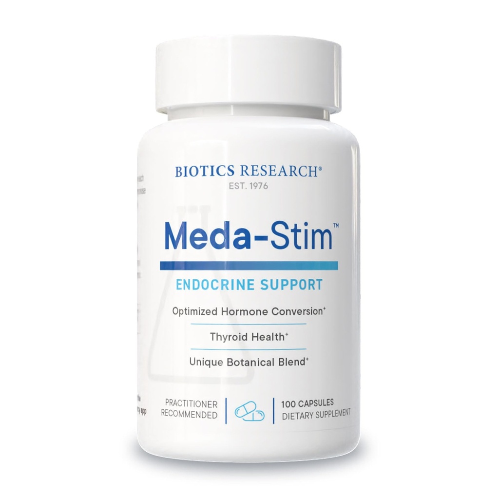 Biotika Výzkum Meda Stim Podpora endokrinní funkce, Nutriční podpora pro štítné žlázy, Zdravé T3, T4, Thyroxin úrovně, Metabolické zdraví, Obsahuje jód, Selen, hořčík, 100 Kapsle
