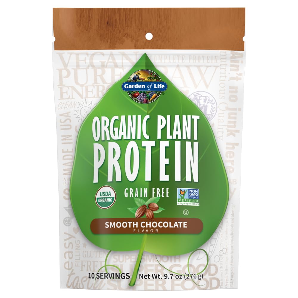 Zahrada životního organického rostlinného proteinu hladký čokoládový prášek, 10 Služeb - Vegan, Grain Free & gluten zdarma rostlinný na bázi Shake s 1 bilion CFU Probiotika & Enzymy, 15g protein