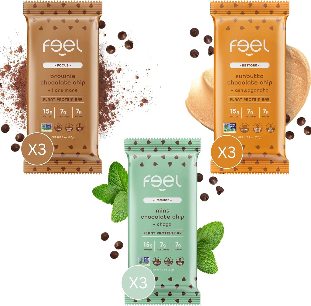 Cítit Vegan Protein Bary 124; Čokoládové Milovníky 124; Keto Dub 124; Gluten Free Dub 124; Organic Dub 124; Lions Mane Dub 124; Chaga Dub 124; Ashwagandha Dub 124; 15g Protein Dub 124; Nízký cukr 124; Non GMO Dub 124; Sunbutta + Brownie + Mint - 9 Pack