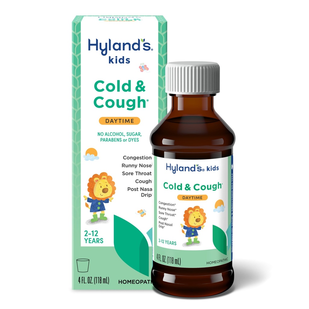 Hylandské děti studená a kašel, Daytime kašel Sirup Medicine pro děti věkové doby 2 a více, Decongestant, Sore Throat Relief, Přírodní léčba pro běžné studené příznaky, 4 Fl Oz