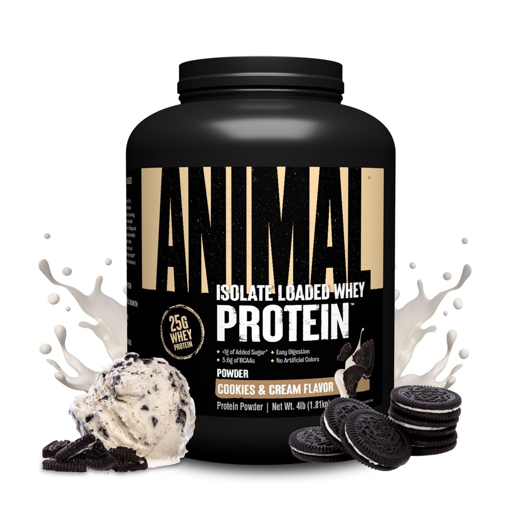Zvířecí syrovátka izolát protein prášek - Nakládáno pro Pre & Post cvičení budování svalů a zotavení s trávicími enzymy pro muže a ženy - 25g protein, skvělá chuť, nízký cukr - Cookies & Cream 4 libry