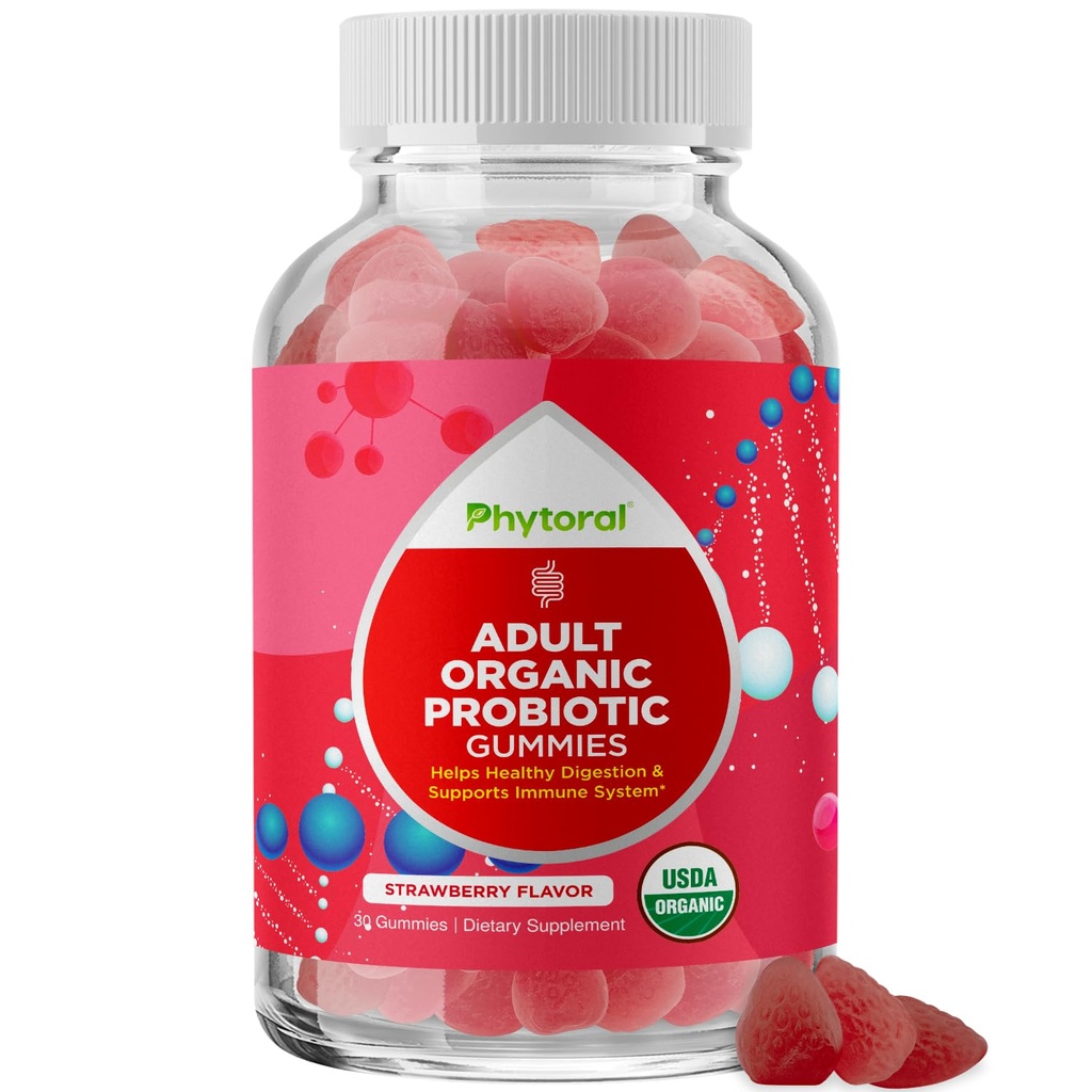 Zdravé Gut probiotické gumy pro dospělé - Organic Probiotics for Gut Health Upset Stomach Relief and Immunication Support - Digestive Health Chewable Probiotic Gummies for Women and Men - 5 Milionů CFU