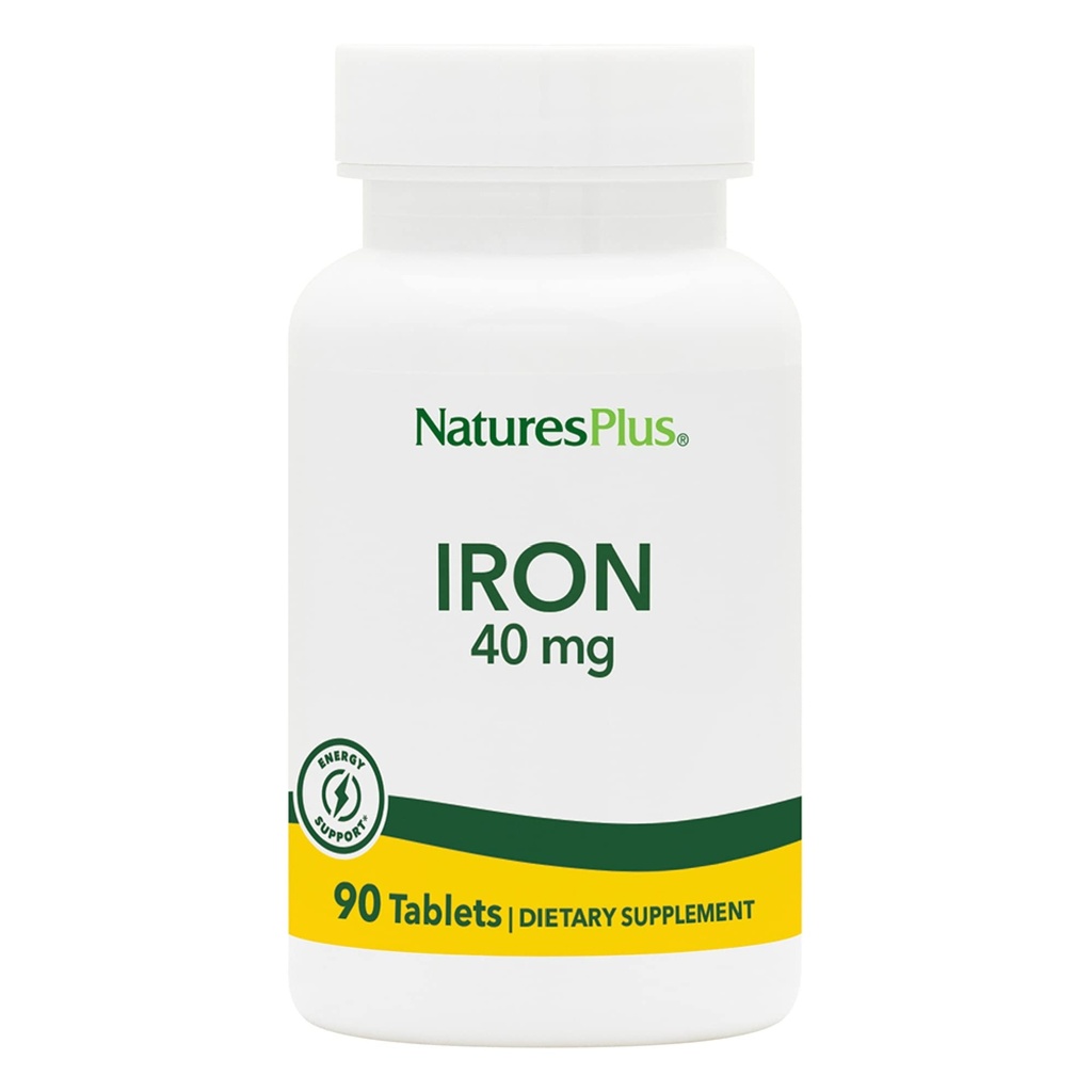 NaturesPlus Iron - 40 mg, 90 tablet - Vegetariánské, Gluten Free - 45 Služeb