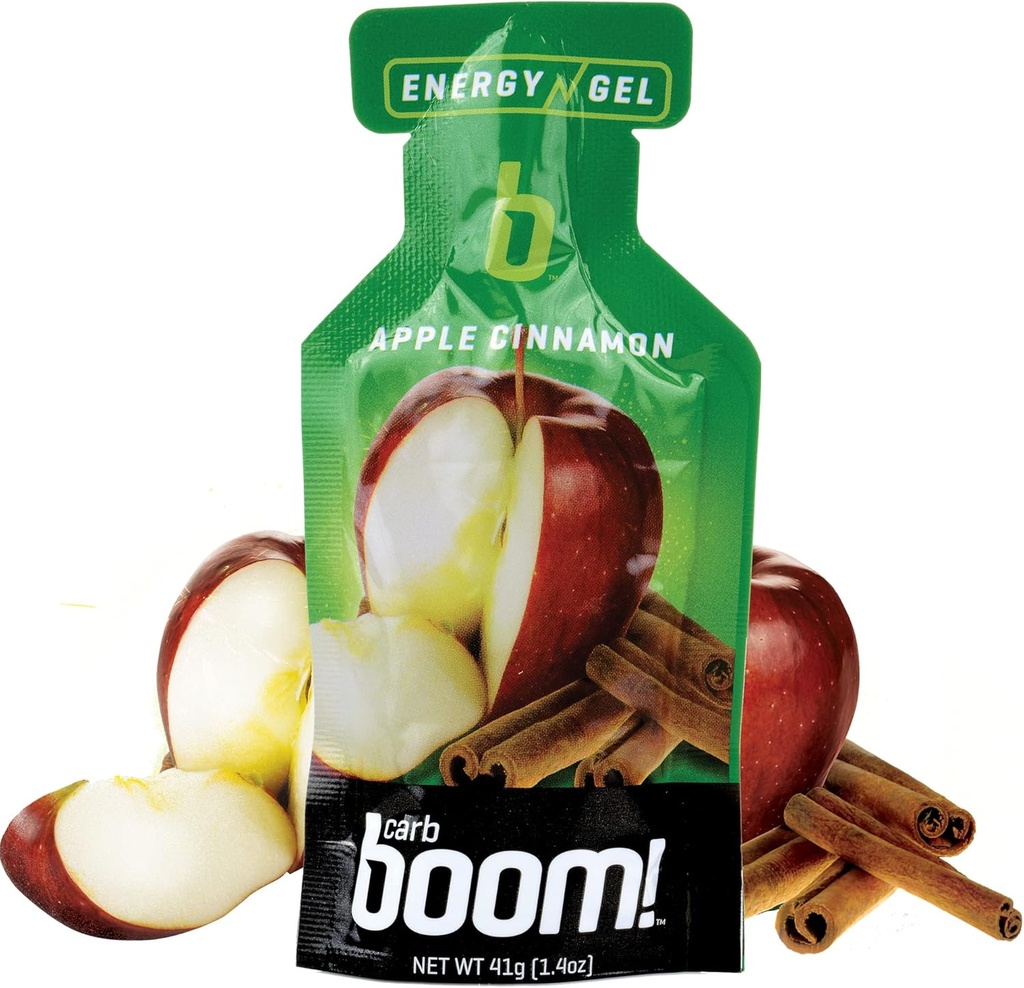 Boom Nutrition - Carb Boom Energy Gel - Fruit- Ochucené energetické gely - Cvičení Gel - Energy Gel pro cyklistiku - Běžící gel - Přírodní energie Gel - Apple Skořice (24 Pack)