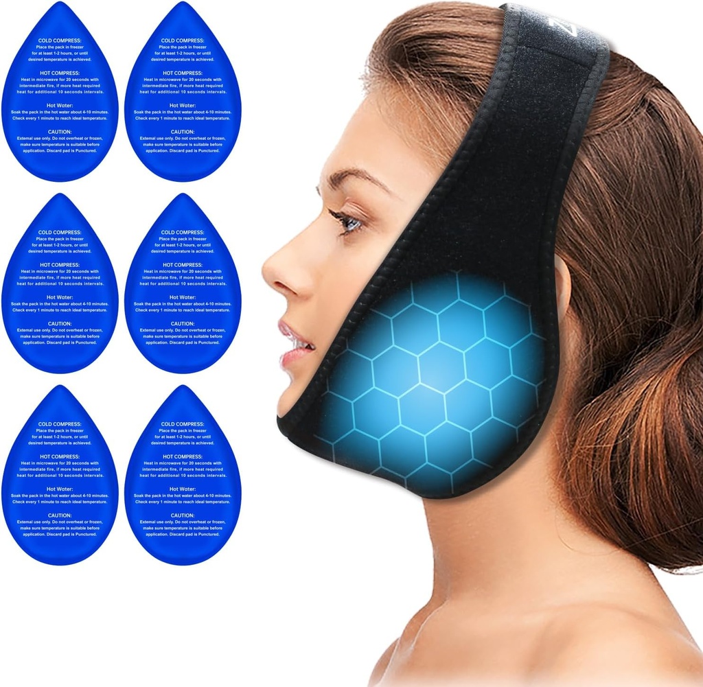 ZNÖCUETÖD Moudrost zuby Ice Pack Obličeje Hlavu Wrap pro moudrost zuby Odstranění bolesti zubů, TMJ, Jaw Ice pro obličeje ústní chirurgie, Zubní implantát s 6 opakovaně použitelné teplé studené gelové balení