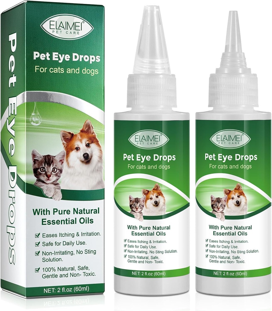 Oční kapky pro psy a kočky, Jemné Formule Dog Eye Drops, Flush & Soothe Oční podráždění Podporuje Eye Infection Relief Eye Cleaner, - Pet Eye Gentle Care Dodatek Kočky Kapky pro oči - 4.04 fl oz