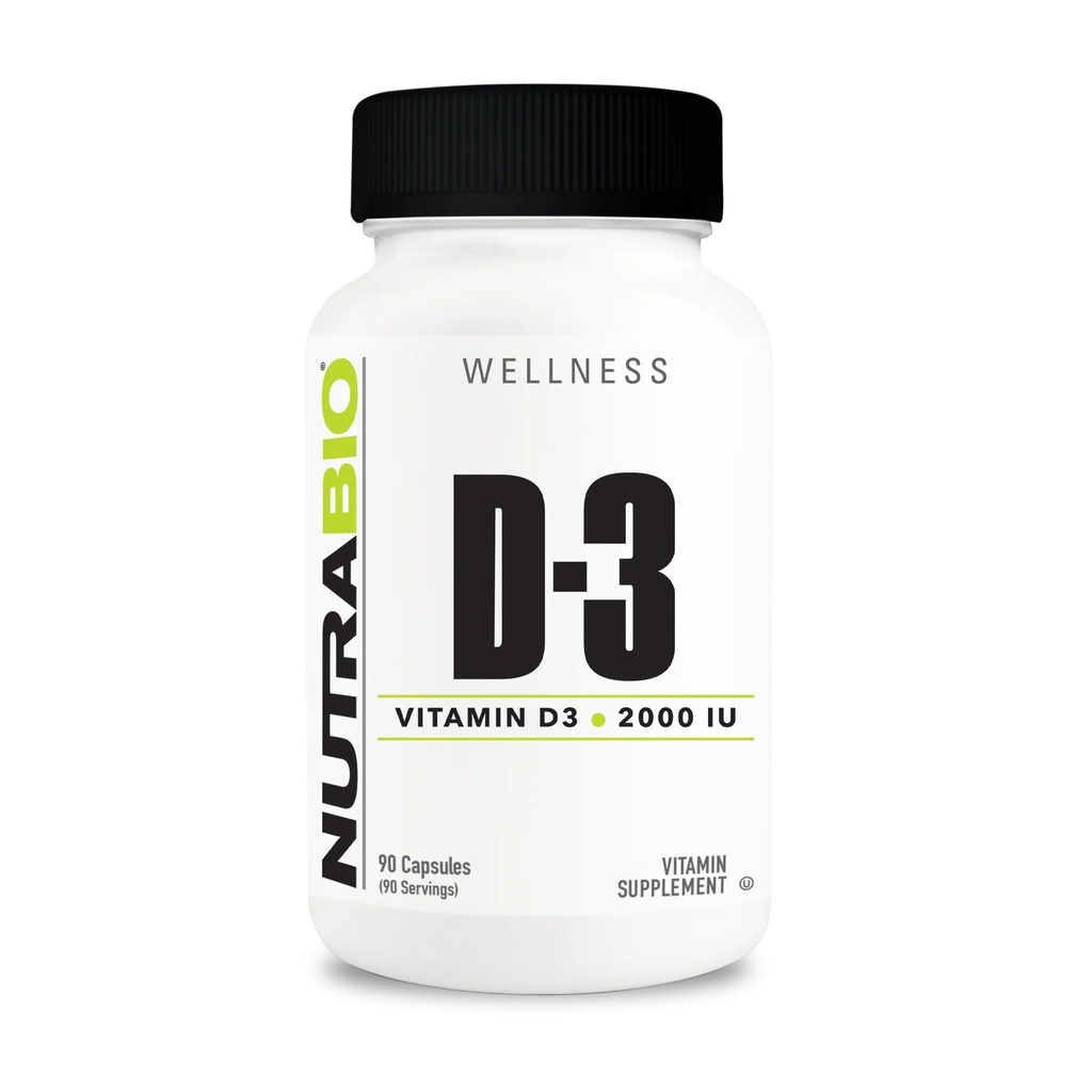 NutraBio Vitamin D (2000 IU), Imunitní podpora - 90 Zeleninové kapsle