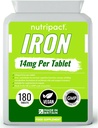 Železné tablety 14mg - Snadné spolknutí jednodenní formule - Pomáhá snížit únavu a únavu, Energy Booster, Podporuje imunitní systém, Formace červených krvinek - 6 měsíční dodávky - 180 Vegan dodatek